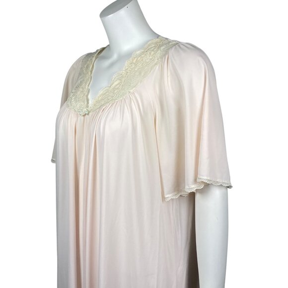Vintage Shadowline Pale Pink Nylon Nightgown Womens M Flutter Sleeves Lace Trim - Picture 3 of 6